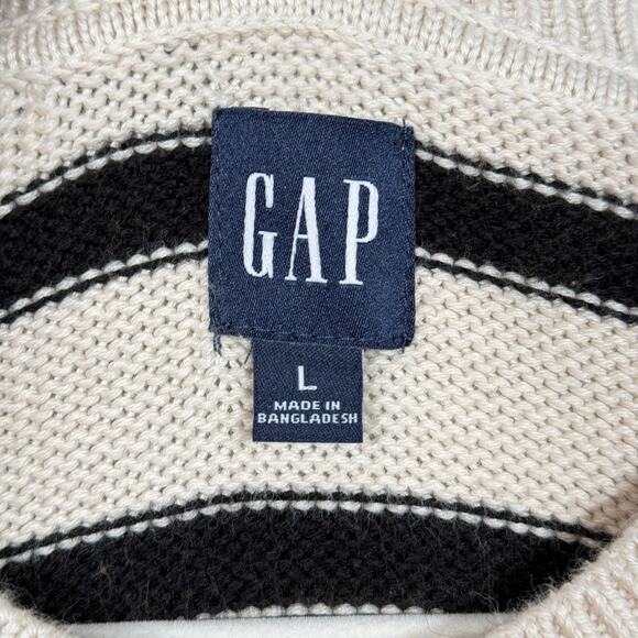 GAP Striped Crewneck Sweater Black Cream Pullover Cotton Fall Knit L Minimalist - Picture 4 of 7